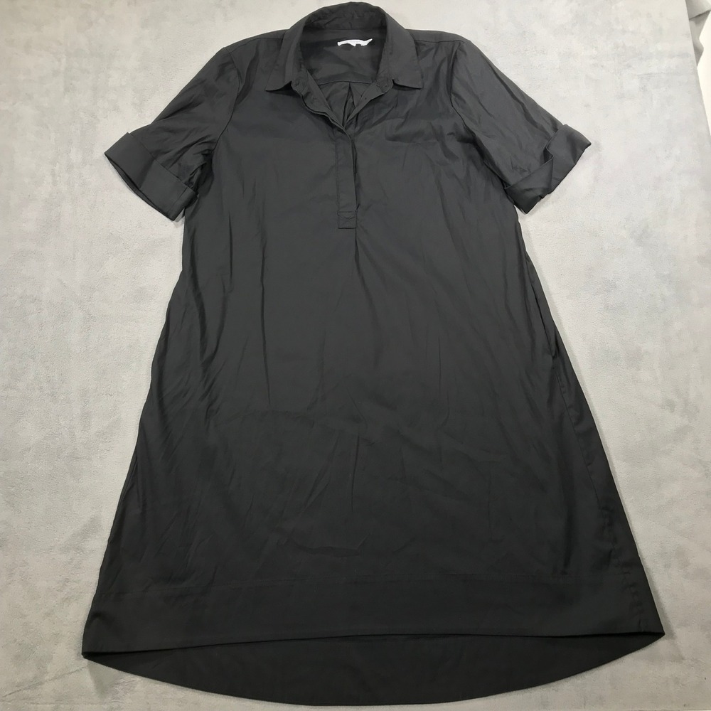 Chico's Shirt Dress Women Size 2 (L) Black Pockets Short Sleeve Poplin Tiered